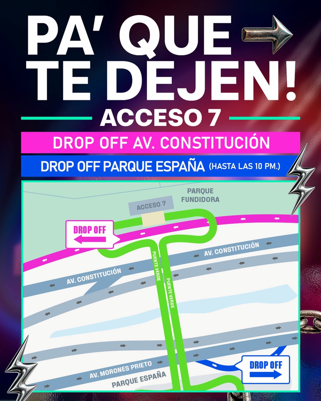Access 7 drop-off map for Tecate Pa'l Norte 2026